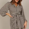 Abbie Wrap Long Sleeve Mini Dress - Black/White -Fashion Dress petal and pup usa dresses abbie wrap long sleeve mini dress black white 33288962146481