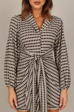 Abbie Wrap Long Sleeve Mini Dress - Black/White -Fashion Dress petal and pup usa dresses abbie wrap long sleeve mini dress black white 33288962212017