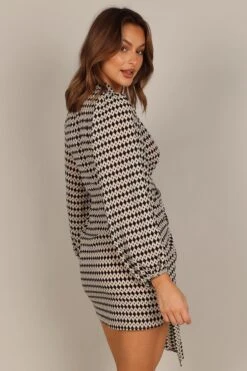 Abbie Wrap Long Sleeve Mini Dress - Black/White -Fashion Dress petal and pup usa dresses abbie wrap long sleeve mini dress black white 33288962310321