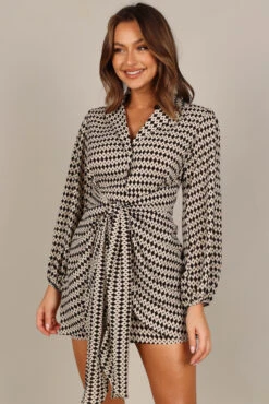 Abbie Wrap Long Sleeve Mini Dress - Black/White -Fashion Dress petal and pup usa dresses abbie wrap long sleeve mini dress black white 33288962408625