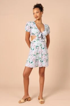 Adanna Tie Front Mini Dress - Blue Floral -Fashion Dress petal and pup usa dresses adanna tie front mini dress blue floral 32181960048817