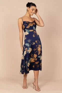 Alejandra Cowl Neck Midi Dress - Navy