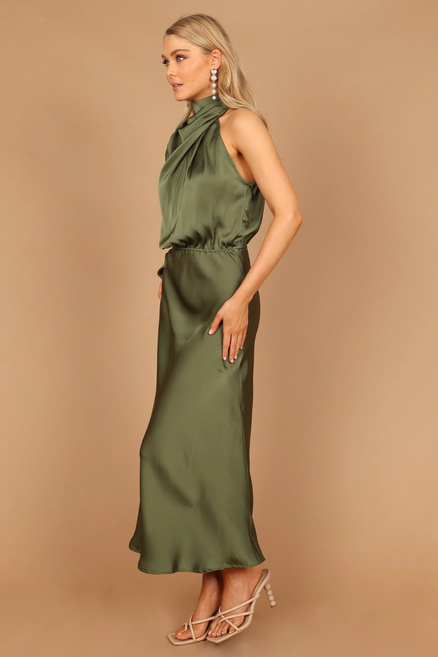Amelie One Shoulder Midi Dress - Olive 8 Amelie One Shoulder Midi Dress - Olive - Image 6