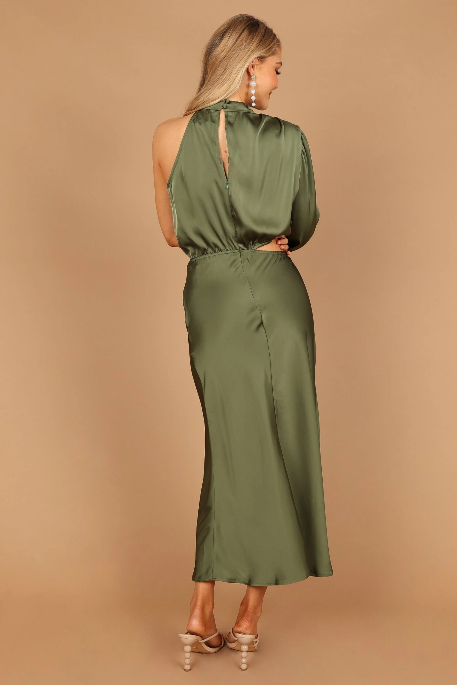 Amelie One Shoulder Midi Dress - Olive 9 Amelie One Shoulder Midi Dress - Olive - Image 7
