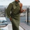 Amelie One Shoulder Midi Dress - Olive -Fashion Dress petal and pup usa dresses amelie one shoulder maxi dress olive 32741112742065