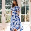Aminah Puff Sleeve Dress - Blue Floral -Fashion Dress petal and pup usa dresses aminah puff sleeve dress blue floral 33537758789809