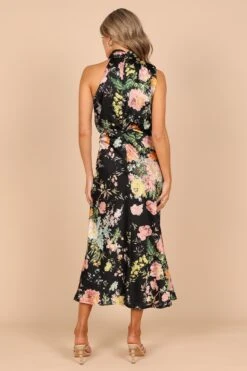 Anabelle Halter Neck Midi Dress - Black Floral -Fashion Dress petal and pup usa dresses anabelle halter neck maxi dress black floral 32627501826225