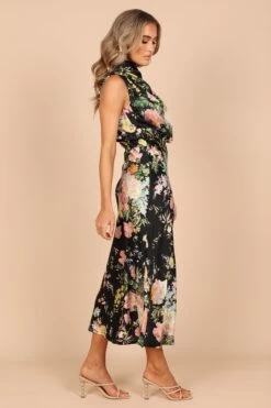Anabelle Halter Neck Midi Dress - Black Floral -Fashion Dress petal and pup usa dresses anabelle halter neck maxi dress black floral 32627501891761