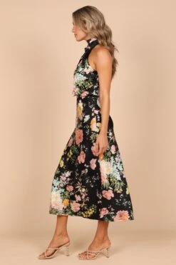 Anabelle Halter Neck Midi Dress - Black Floral -Fashion Dress petal and pup usa dresses anabelle halter neck maxi dress black floral 32627501924529