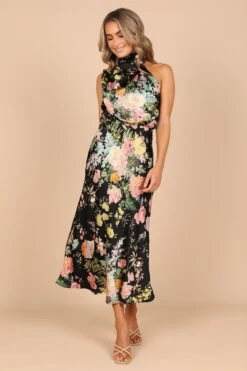 Anabelle Halter Neck Midi Dress - Black Floral -Fashion Dress petal and pup usa dresses anabelle halter neck maxi dress black floral 32627501957297