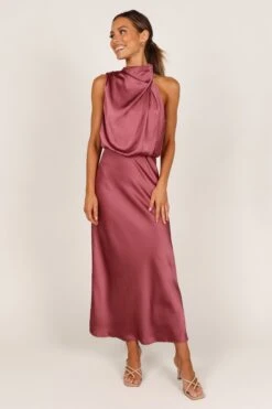 Anabelle Halter Neck Midi Dress - Dusty Rose -Fashion Dress petal and pup usa dresses anabelle halter neck maxi dress dusty rose 33234570182833