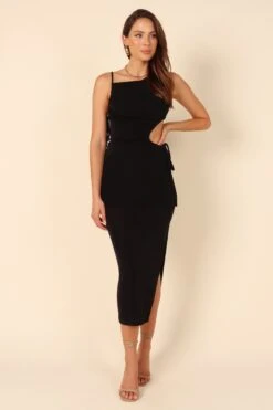 Andean Side Cutout Midi Dress - Black -Fashion Dress petal and pup usa dresses andean side cutout midi dress black 32129772683441