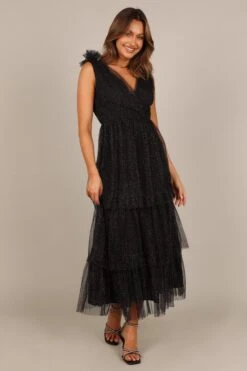 Asteria Tulle Tiered Maxi Dress - Black Sparkle -Fashion Dress petal and pup usa dresses asteria tulle tiered maxi dress black sparkle 33024446464177