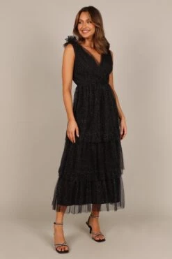 Asteria Tulle Tiered Maxi Dress - Black Sparkle -Fashion Dress petal and pup usa dresses asteria tulle tiered maxi dress black sparkle 33024446628017