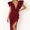 Augie Frill Shoulder Maxi Dress - Burgundy -Fashion Dress petal and pup usa dresses augie frill shoulder maxi dress burgundy 33951036833969