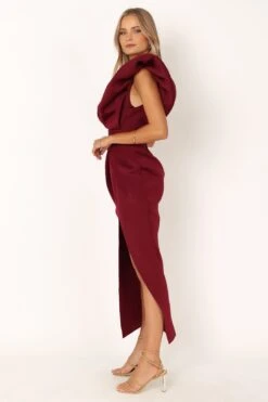Augie Frill Shoulder Maxi Dress - Burgundy -Fashion Dress petal and pup usa dresses augie frill shoulder maxi dress burgundy 33951036899505