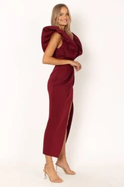 Augie Frill Shoulder Maxi Dress - Burgundy -Fashion Dress petal and pup usa dresses augie frill shoulder maxi dress burgundy 33951036997809