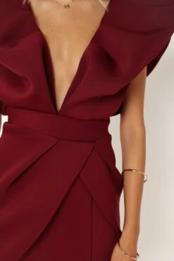 Augie Frill Shoulder Maxi Dress - Burgundy -Fashion Dress petal and pup usa dresses augie frill shoulder maxi dress burgundy 33951037030577