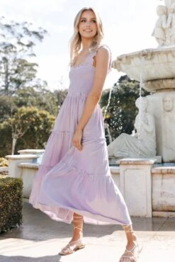 August Shirred Maxi Dress - Lilac