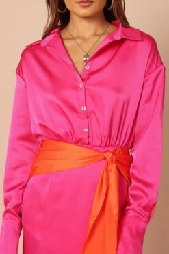 Austin Colourblock Wrap Dress - Pink/Orange -Fashion Dress petal and pup usa dresses austin colourblock wrap dress pink orange 32283952840881