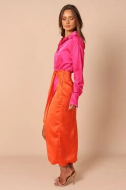 Austin Colourblock Wrap Dress - Pink/Orange -Fashion Dress petal and pup usa dresses austin colourblock wrap dress pink orange 32283952873649