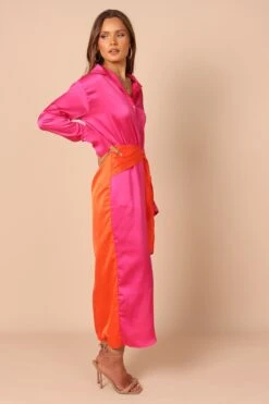 Austin Colourblock Wrap Dress - Pink/Orange -Fashion Dress petal and pup usa dresses austin colourblock wrap dress pink orange 32283952906417