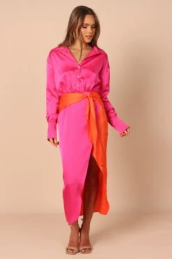 Austin Colourblock Wrap Dress - Pink/Orange -Fashion Dress petal and pup usa dresses austin colourblock wrap dress pink orange 32283952939185