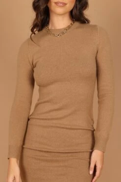 Baxter Cinched Side Mini Knit Dress - Tan -Fashion Dress petal and pup usa dresses baxter cinched side mini knit dress tan 32673821556913