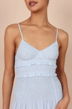 Bell Shirred Midi Dress - Blue -Fashion Dress petal and pup usa dresses bell shirred midi dress blue 32264707211441