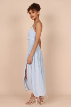 Bell Shirred Midi Dress - Blue -Fashion Dress petal and pup usa dresses bell shirred midi dress blue 32264707276977