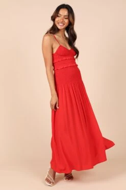 Bell Shirred Midi Dress - Red -Fashion Dress petal and pup usa dresses bell shirred midi dress red 32257864728753