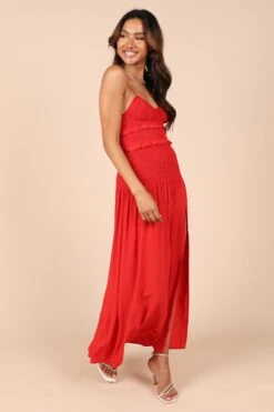 Bell Shirred Midi Dress - Red -Fashion Dress petal and pup usa dresses bell shirred midi dress red 32257864761521