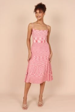 Blinque Light Knit Midi Dress - Cream/Red