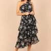 Brigette One Shoulder Tiered Midi Dress - Black Floral -Fashion Dress petal and pup usa dresses brigette one shoulder tiered maxi dress black floral 32380558180529