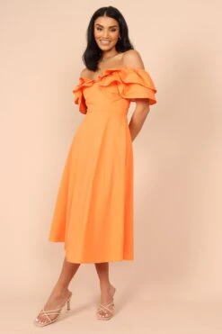 Cabo Frill Sleeve Midi Dress - Orange -Fashion Dress petal and pup usa dresses cabo frill sleeve midi dress orange 33190458884273