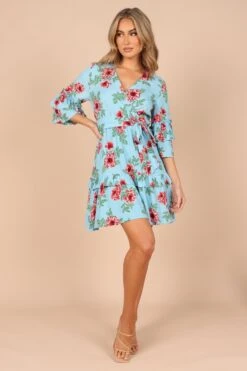 Cassatt Wrap Mini Dress - Blue Floral -Fashion Dress petal and pup usa dresses cassatt wrap mini dress blue floral 32265142894769