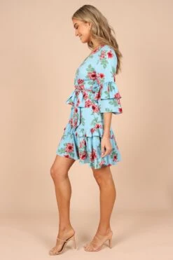 Cassatt Wrap Mini Dress - Blue Floral -Fashion Dress petal and pup usa dresses cassatt wrap mini dress blue floral 32265142960305