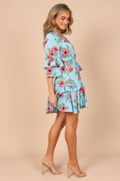 Cassatt Wrap Mini Dress - Blue Floral -Fashion Dress petal and pup usa dresses cassatt wrap mini dress blue floral 32265143025841
