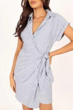 Chourt Wrap Mini Dress - Navy White -Fashion Dress petal and pup usa dresses chourt wrap midi dress navy white 33722392412337