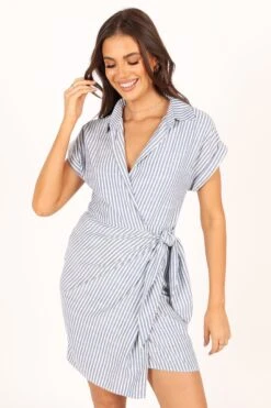 Chourt Wrap Mini Dress - Navy White -Fashion Dress petal and pup usa dresses chourt wrap midi dress navy white 33722392445105