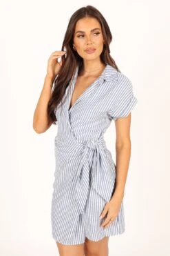 Chourt Wrap Mini Dress - Navy White -Fashion Dress petal and pup usa dresses chourt wrap midi dress navy white 33722392477873
