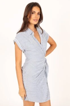 Chourt Wrap Mini Dress - Navy White -Fashion Dress petal and pup usa dresses chourt wrap midi dress navy white 33722392576177
