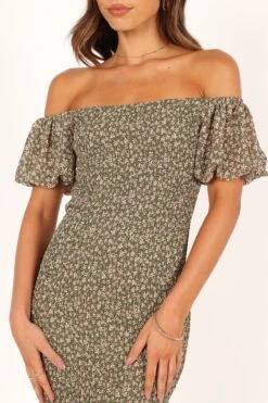 Fashion Dress -Fashion Dress petal and pup usa dresses claire shirred bodycon off shoulder midi dress green floral 33588860092593