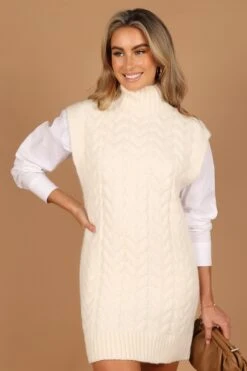 Cozette Turtle Neck Sleeveless Mini Knit Dress - Cream -Fashion Dress petal and pup usa dresses cozette turtle neck sleeveless mini knit dress cream 32627501203633