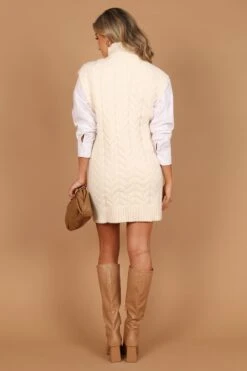 Cozette Turtle Neck Sleeveless Mini Knit Dress - Cream -Fashion Dress petal and pup usa dresses cozette turtle neck sleeveless mini knit dress cream 32627501334705