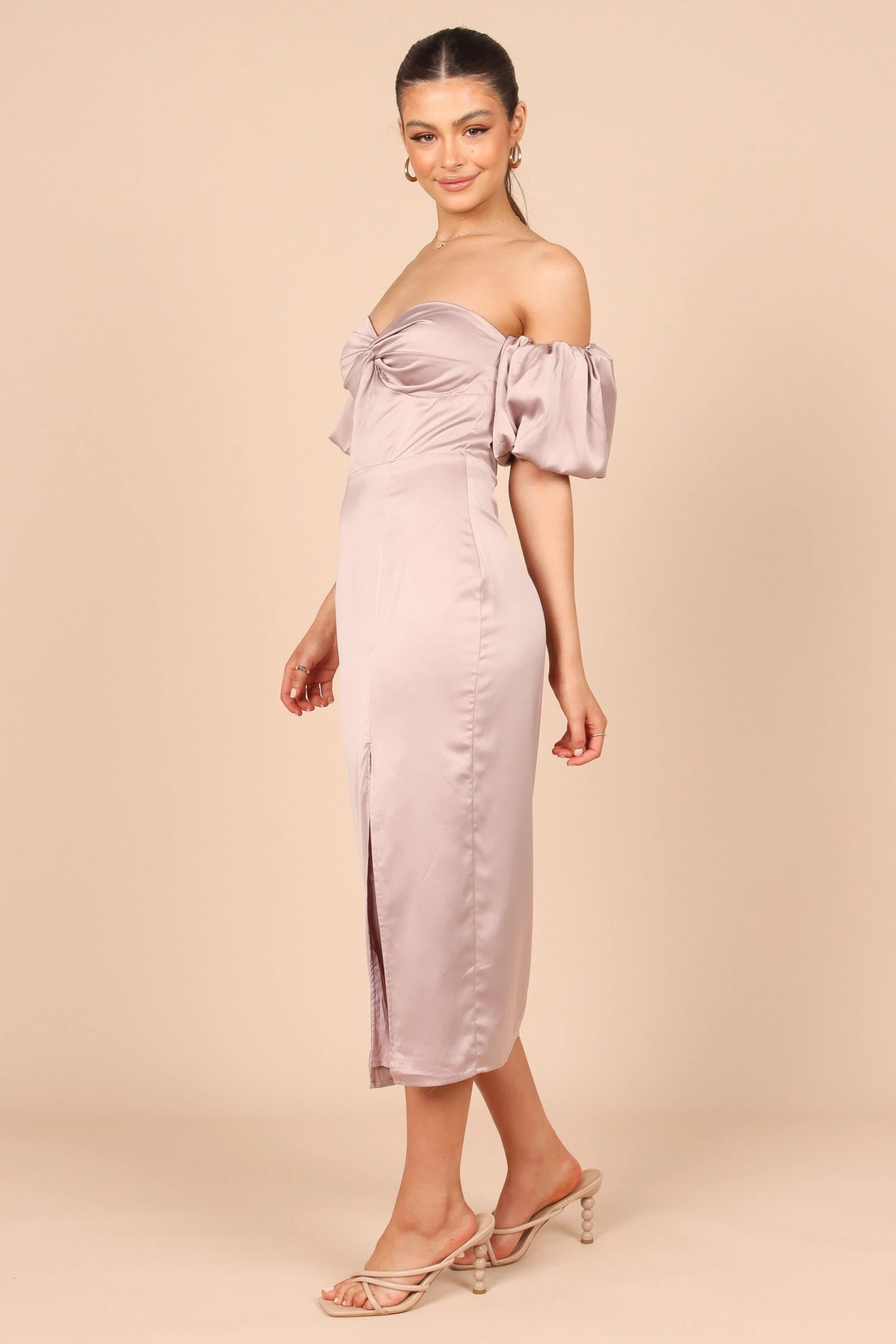 Dahlia Off Shoulder Puff Sleeve Midi Dress - Lilac 8 Dahlia Off Shoulder Puff Sleeve Midi Dress - Lilac - Image 6