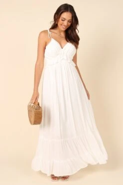 Davy Ruffle Detail Maxi Dress - White