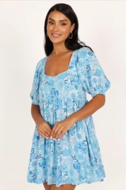 Delaney Mini Dress - Blue Floral -Fashion Dress petal and pup usa dresses delaney mini dress blue floral 33481573040305