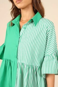 Didi Frill Mini Dress - Green Stripe -Fashion Dress petal and pup usa dresses didi frill mini dress green stripe 32146888097969