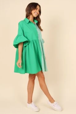 Didi Frill Mini Dress - Green Stripe -Fashion Dress petal and pup usa dresses didi frill mini dress green stripe 32146888130737